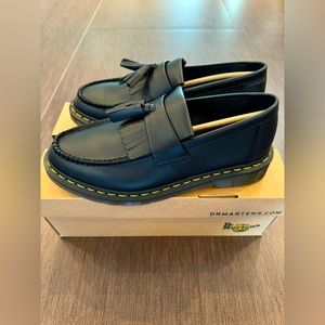 Dr. Martens Adrian Yellow Stitch Leather Tassel Loafer Black Size 8 Men 9 Women